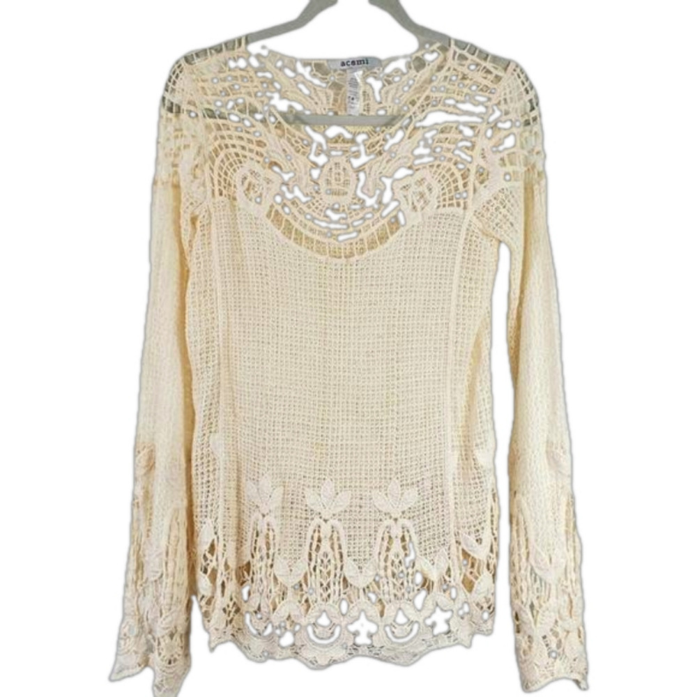 Acemi crochet boho chic top biege color Size L